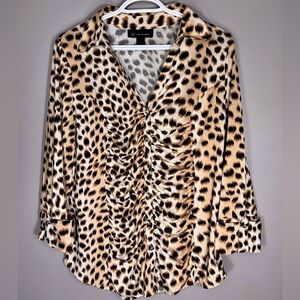 INC International Concepts Leopard Print Ruched Blouse